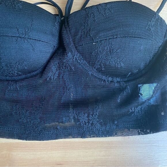 Fanco Black Lace Bandeau Top Or  Bra Zipper Back Size Small - Picture 8 of 9
